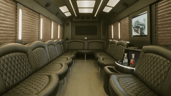 Interior of Charter Bus Company Weston's 50 Passenger Party Bus in Weston
